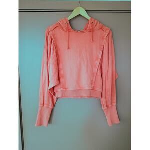 Free People Love Letter Hoodie Coral Pink Boho Gauze Puff Sleeve slouchy cropped